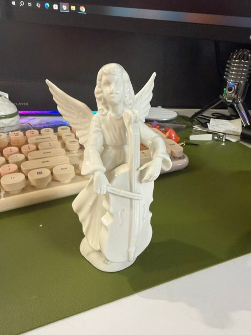 Vintage Dresden Porcelain Figurine Angel Playing Cello Germany 5.5"